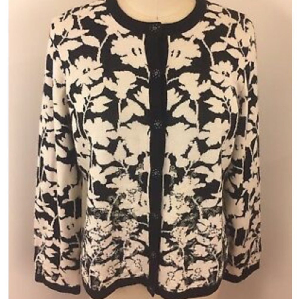 ON SALE‼️ Black And Ivory Beaded Cardigan Sweater